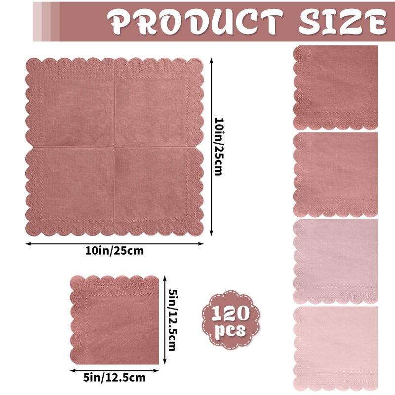 Xiangqu 120 Pack Dusty Pink Napkins  5 x 5 Inch Mothers Day Napkins Gradient Pink Cocktail Napkin Scalloped Beverage Dessert Napkin for Dinner Wedding Baby Shower Bridal Anniversary Reception - Image 2