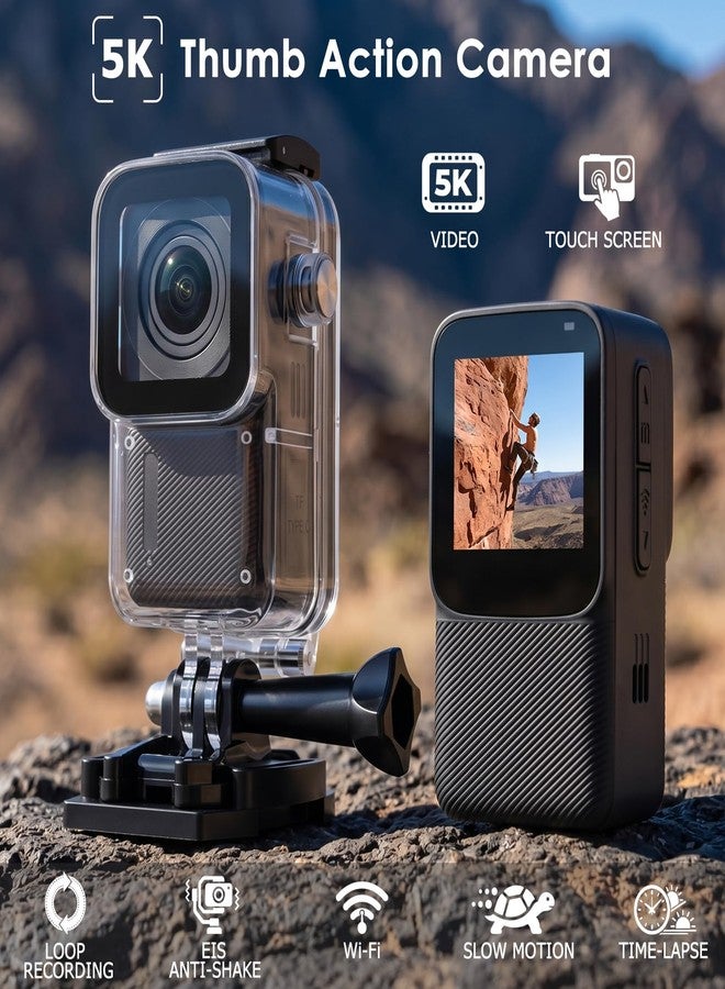 ZOMFOM Waterproof Action Camera 5K/30FPS, Tiny EIS Thumb Underwater Camera 100FT with 1.3 Inch Touch Screen, 64GB Card, Accessories Kits, Sports Cam for Vlogging, Diving, Bike, Travel, Hiking - Image 2