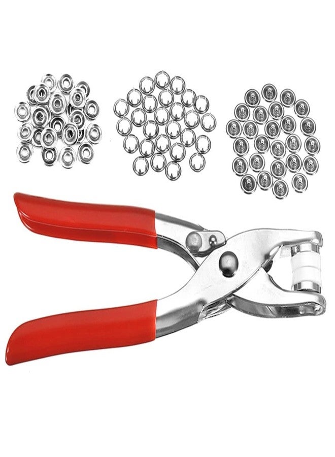 HETVIN Grommet Eyelet Setting Pliers Tool for Bag Shoes Leather Belt Cloth Easy Press Button Snap Fastener Plier Button Pincer Pile Clipper Setter Hand Tool with 100Pcs Silver Snaps & Rings - Image 1