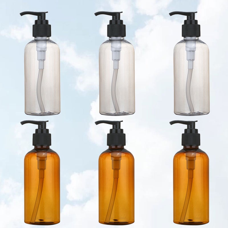 6 Pcs 100ml Simple Travel Pump-bottle PET Colored Cosmetic Storage Lotion Shampoo Dispensers for Outdoor Cosmetic Liquid(Transparent, Brown Tea Color) - Image 3
