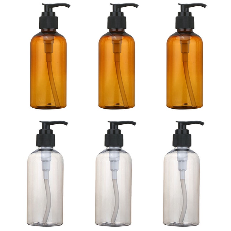 6 Pcs 100ml Simple Travel Pump-bottle PET Colored Cosmetic Storage Lotion Shampoo Dispensers for Outdoor Cosmetic Liquid(Transparent, Brown Tea Color) - Image 1