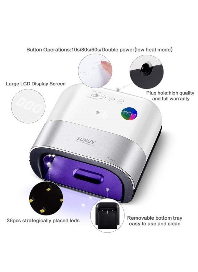 SUNUV - 48W UV LED Professional Nail Lamp for Gel Nail Polish Curing UV Light Nail Dryer 5 Fingernails & Toenails with Sensor, 39 PCS LED Beads SUN3 Gift for Woman Mom Girl - Image 1