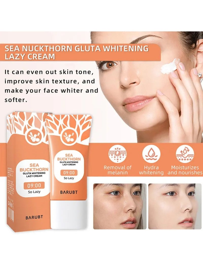 BARUBT Sea Buckthorn Gluta Whitening Lazy Cream 30G Brighten Cover Blemishes Refreshing Non Sticky Brightening Lazy Cream Brighter and Whiter Face and Skin Gel Anti Aging Dark Spot Remover Moisturizer Tone Up Cream - Image 4