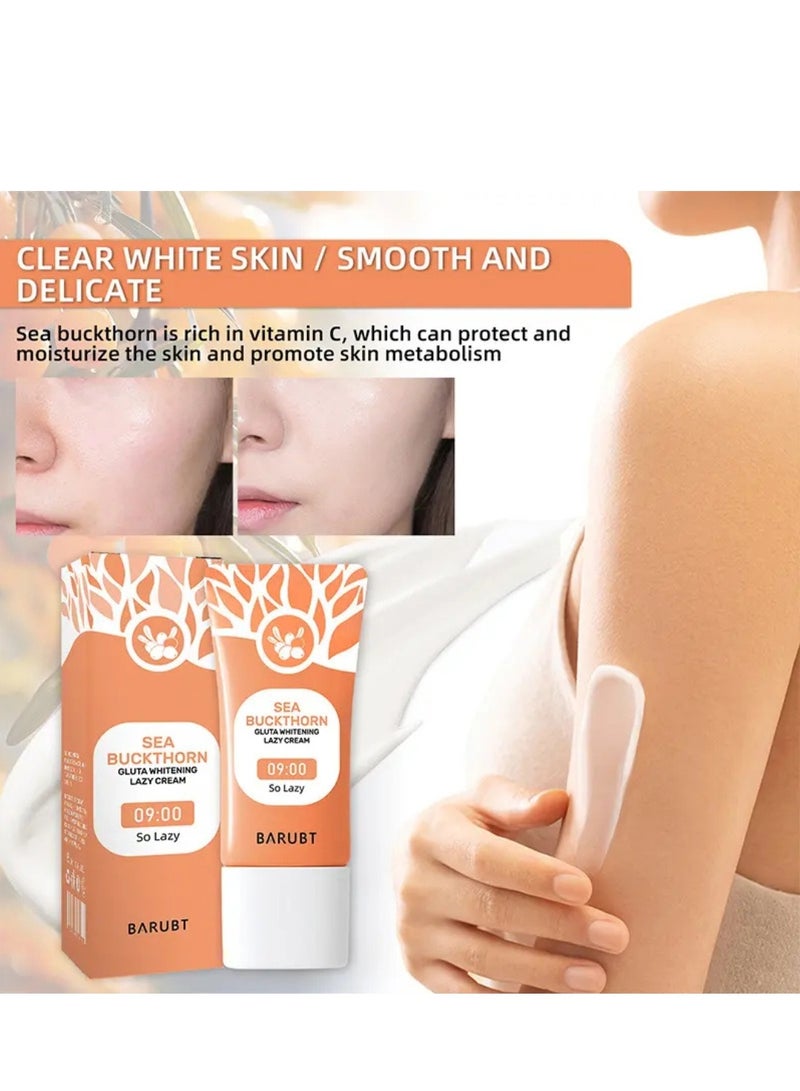BARUBT Sea Buckthorn Gluta Whitening Lazy Cream 30G Brighten Cover Blemishes Refreshing Non Sticky Brightening Lazy Cream Brighter and Whiter Face and Skin Gel Anti Aging Dark Spot Remover Moisturizer Tone Up Cream - Image 5
