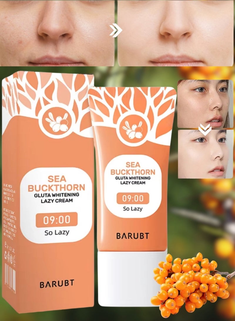 BARUBT Sea Buckthorn Gluta Whitening Lazy Cream 30G Brighten Cover Blemishes Refreshing Non Sticky Brightening Lazy Cream Brighter and Whiter Face and Skin Gel Anti Aging Dark Spot Remover Moisturizer Tone Up Cream - Image 1