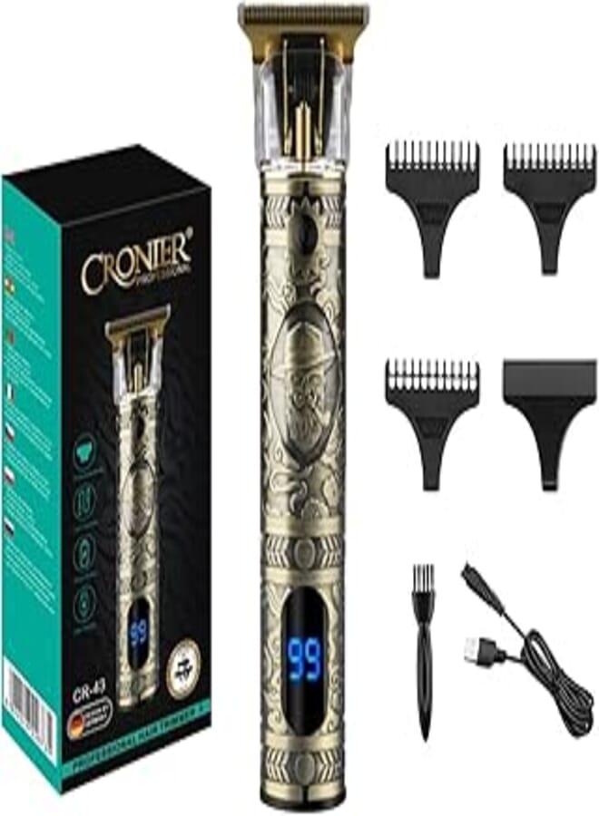 CRONIER CR-43 Professional Hair Trimmer Rechargeable Men Shaver Turbo function Cordless Beard Kit with Guide Comb, USB Charging Cord for Men Family & Pets