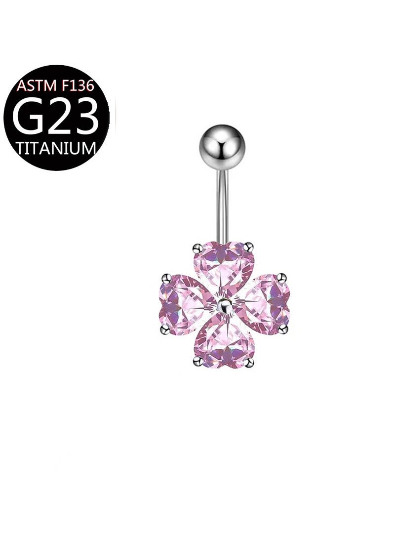 Innoshine Fashion Zircon Belly Button Ring –  Hypoallergenic Titanium Steel Navel Ring, Trendy Four Leaf Clover Body Piercing Jewelry for Women - Image 1