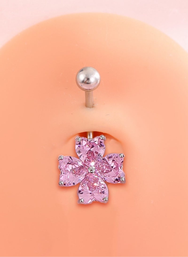 Innoshine Fashion Zircon Belly Button Ring –  Hypoallergenic Titanium Steel Navel Ring, Trendy Four Leaf Clover Body Piercing Jewelry for Women - Image 2