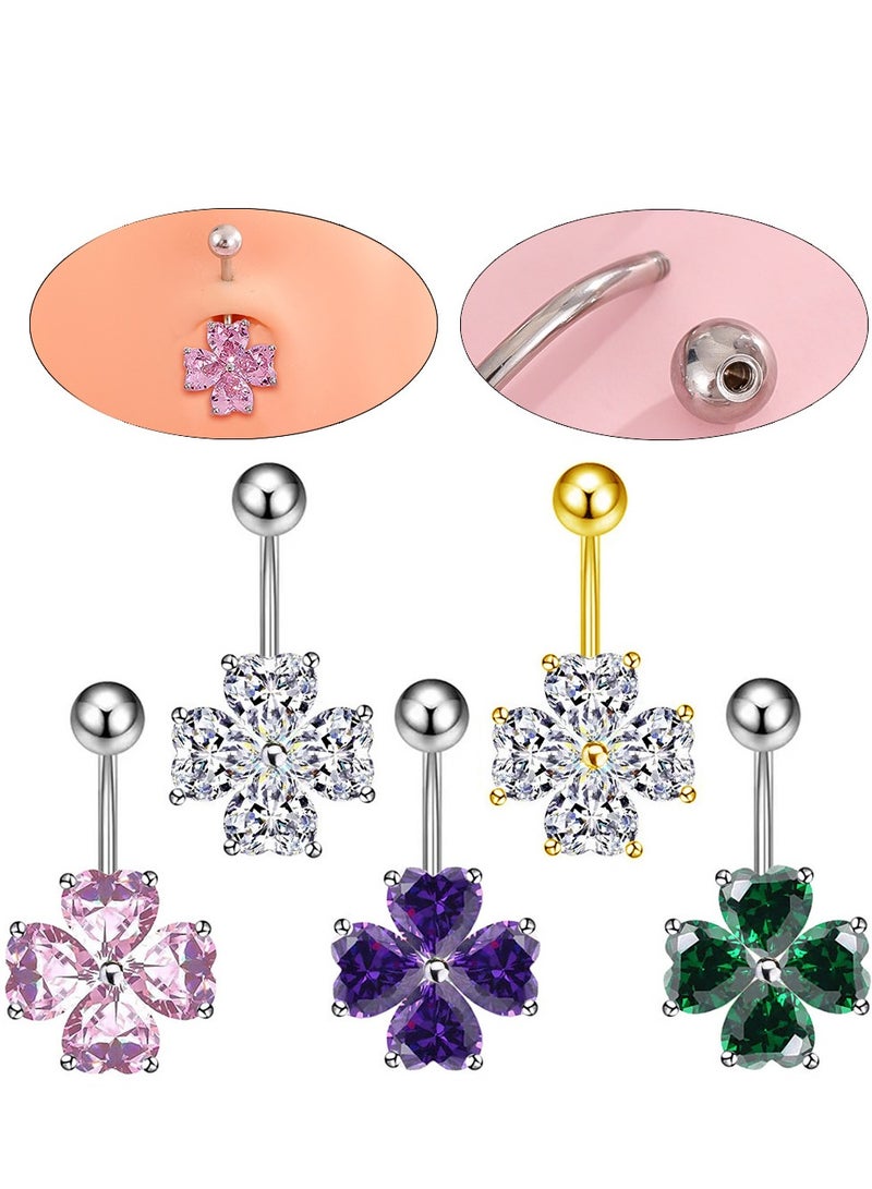 Innoshine Fashion Zircon Belly Button Ring –  Hypoallergenic Titanium Steel Navel Ring, Trendy Four Leaf Clover Body Piercing Jewelry for Women - Image 3