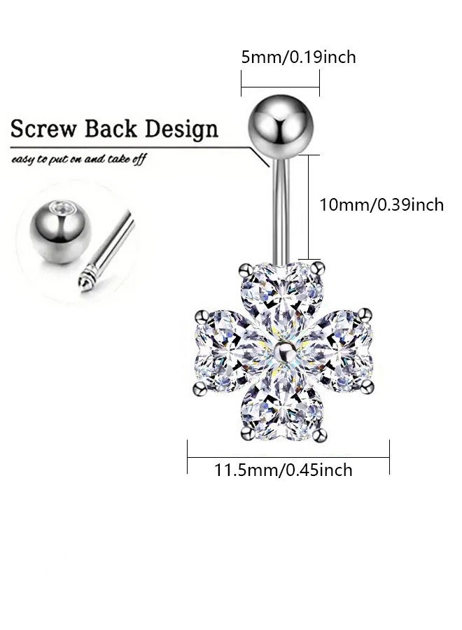 Innoshine Fashion Zircon Belly Button Ring –  Hypoallergenic Titanium Steel Navel Ring, Trendy Four Leaf Clover Body Piercing Jewelry for Women - Image 4