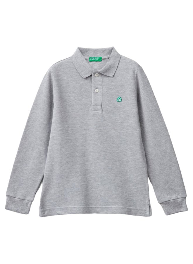 Benetton Boys Slim Fit Long Sleeve Polo Shirt - Image 1