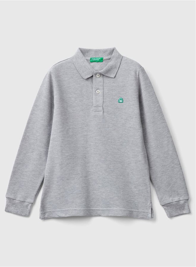 Benetton Boys Slim Fit Long Sleeve Polo Shirt - Image 4