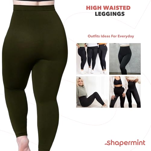 SHAPERMINT High Waisted Tummy Control Compression Leggings for Women - Petite to Plus Size Womens Leggings Non See Through Black - Image 5