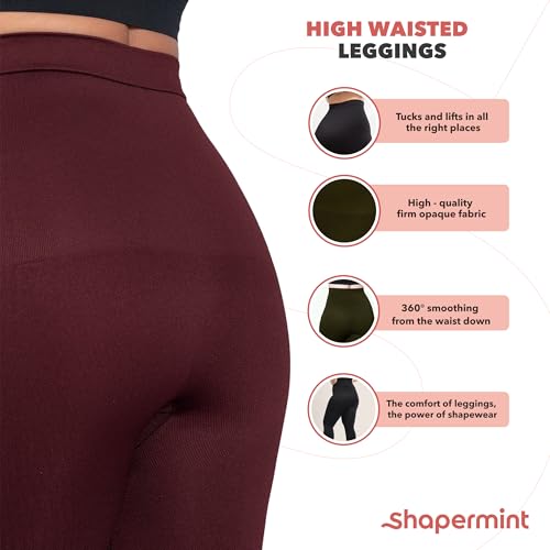 SHAPERMINT High Waisted Tummy Control Compression Leggings for Women - Petite to Plus Size Womens Leggings Non See Through Black - Image 4