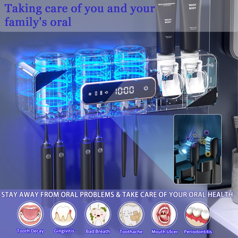 Wekity Automatic Toothpaste Dispenser,Rechargeable Toothbrush Holders for Bathrooms,3 Cups Electric Toothbrush Holder Wall Mounted with Toothpaste Dispenser Bathroom Decor (White) - Image 4