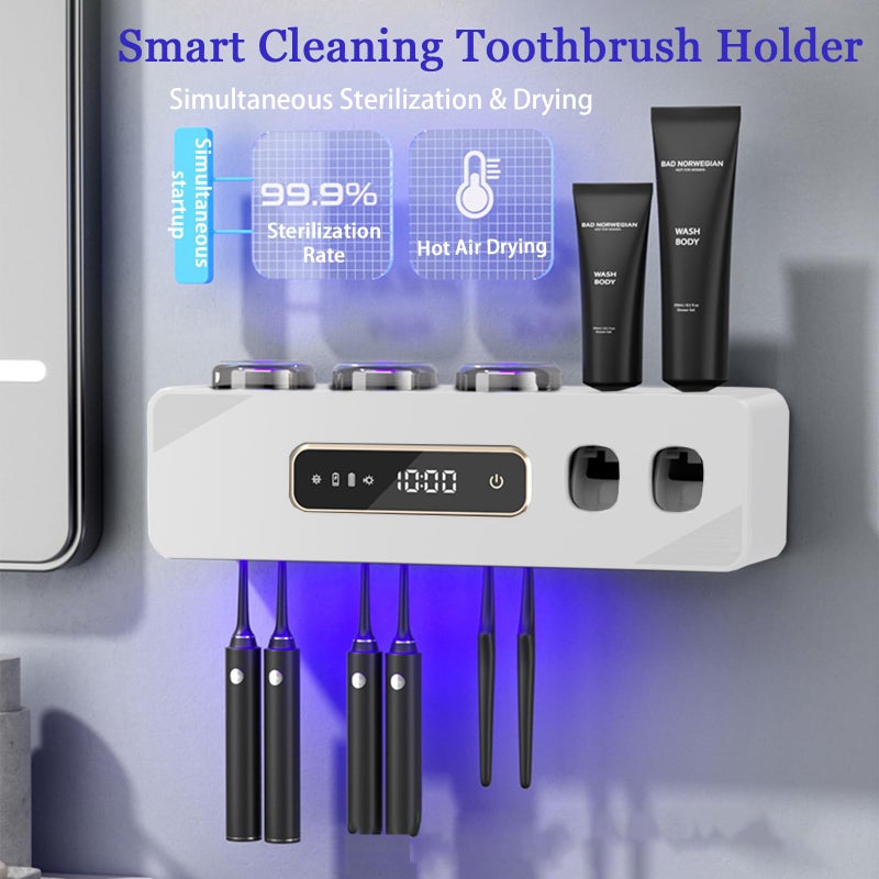 Wekity Automatic Toothpaste Dispenser,Rechargeable Toothbrush Holders for Bathrooms,3 Cups Electric Toothbrush Holder Wall Mounted with Toothpaste Dispenser Bathroom Decor (White) - Image 2