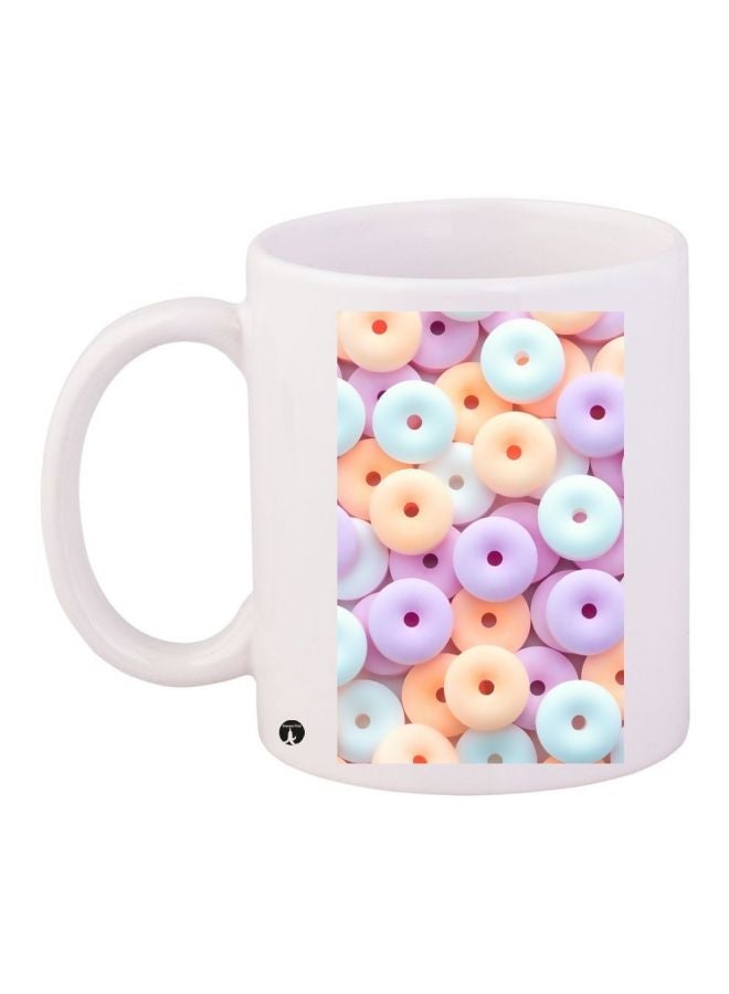 Donuts Printed Coffee Mug White/Purple/Yellow 11ounce