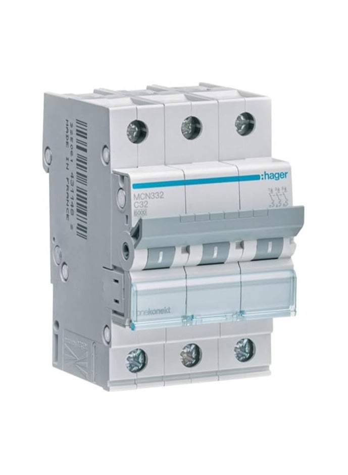 Hager Hager MCN332 6KA 3 Pole Miniature Circuit Breaker (32A)  - Image 1