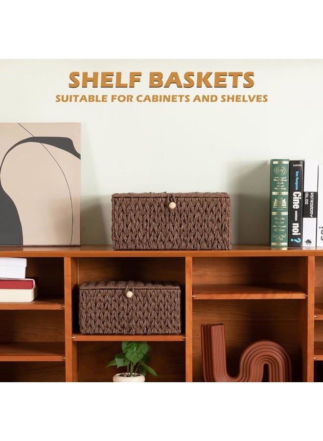 OIAHOMY Set of 2 Woven Wicker Storage Basket Box with Lid & Lock, Storage Organizer, Large/Medium Size-Brown - Image 2