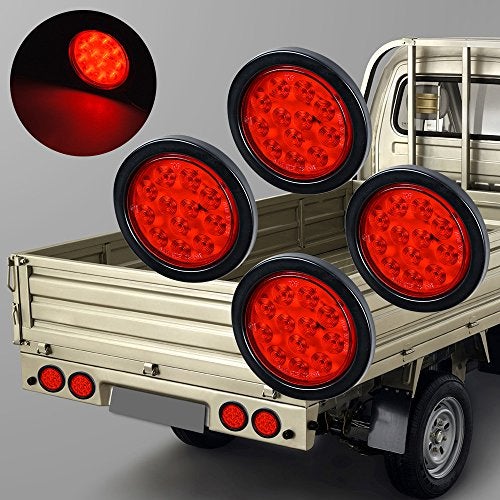 Anzio 4pcs Red Round 4" 12- LED Brake Stop Tail Light Compatible with Cargo Semi Trailer Container Tractor Truck Bus Lorries - Image 2
