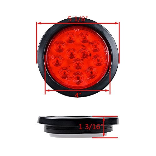 Anzio 4pcs Red Round 4" 12- LED Brake Stop Tail Light Compatible with Cargo Semi Trailer Container Tractor Truck Bus Lorries - Image 3