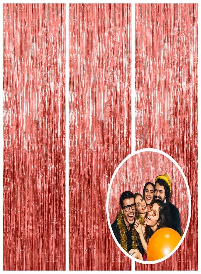 AMONE Rose Gold Party Decor 3 Pack - Bachelorette & Birthday Backdrop - Foil Fringe Tinsel Streamers - Christmas, Graduation & Baby Shower Party Decorations - Image 1