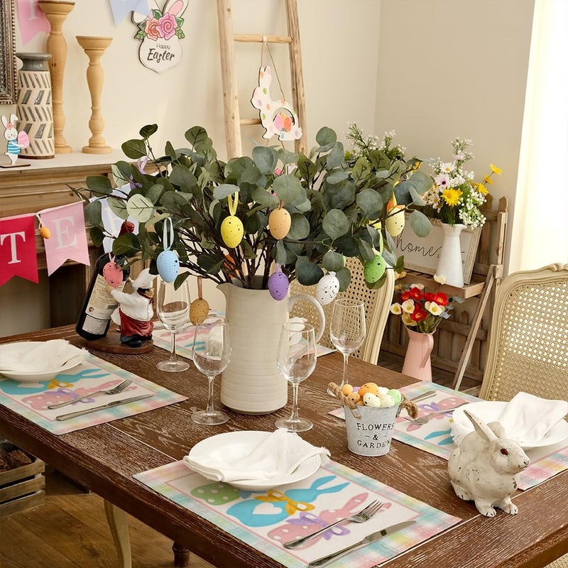 ARKENY Easter Placemats 12x18 Inches Set of 4, Bunny Rabbit Pink Spring Holiday Farmhouse Burlap Buffalo Plaid Indoor Table Mats Decorations for Home AP381-4 - Image 5