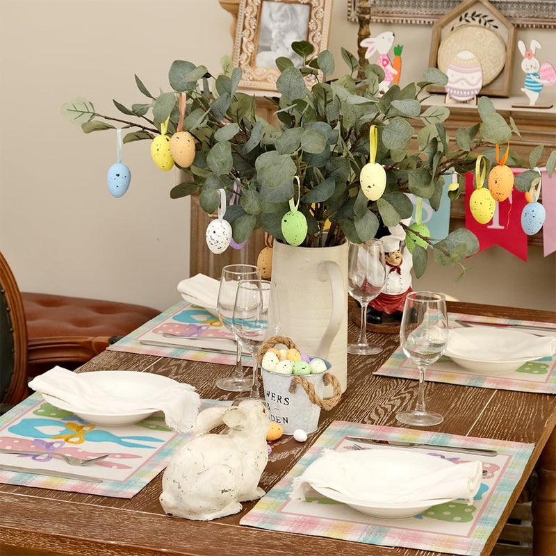 ARKENY Easter Placemats 12x18 Inches Set of 4, Bunny Rabbit Pink Spring Holiday Farmhouse Burlap Buffalo Plaid Indoor Table Mats Decorations for Home AP381-4 - Image 4