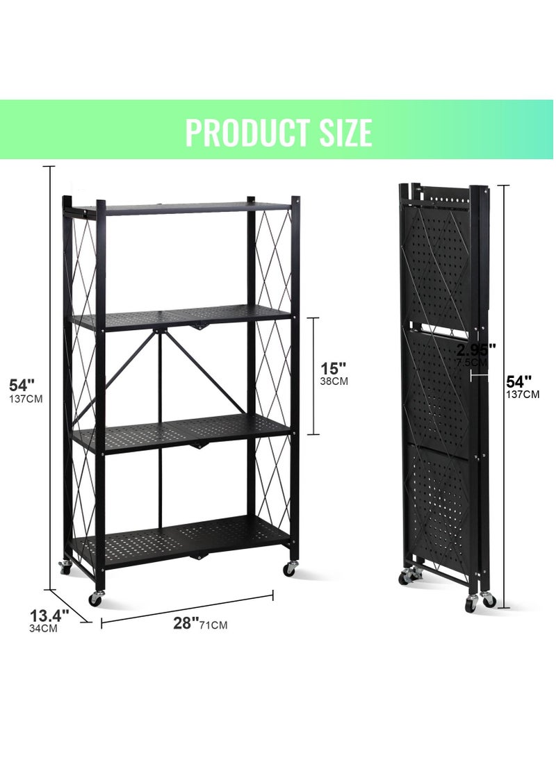 UREVO 4 Tier Foldable Storage Organizer, Storage Shelves Kitchen Cabinet Storage Rack, Shelf Storage Multipurpose Rack for Living Room Bedroom Kitchen Garage Black - Image 4