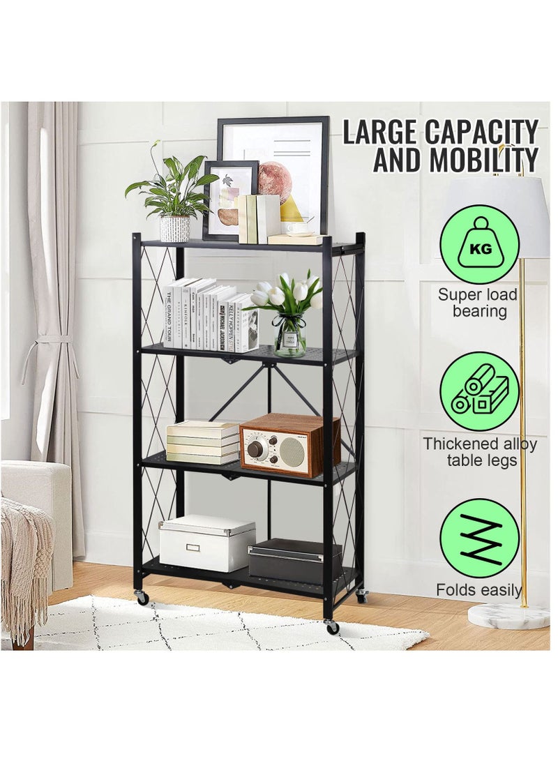 UREVO 4 Tier Foldable Storage Organizer, Storage Shelves Kitchen Cabinet Storage Rack, Shelf Storage Multipurpose Rack for Living Room Bedroom Kitchen Garage Black - Image 3