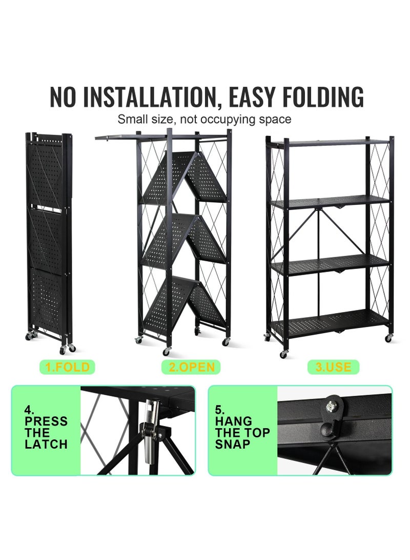 UREVO 4 Tier Foldable Storage Organizer, Storage Shelves Kitchen Cabinet Storage Rack, Shelf Storage Multipurpose Rack for Living Room Bedroom Kitchen Garage Black - Image 2