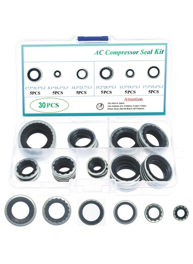30Pcs AC Compressor Seal Kit, Air Conditioning Compressor Port Seal Washer, Universal Car Gasket Seals Repairs Set - Image 1