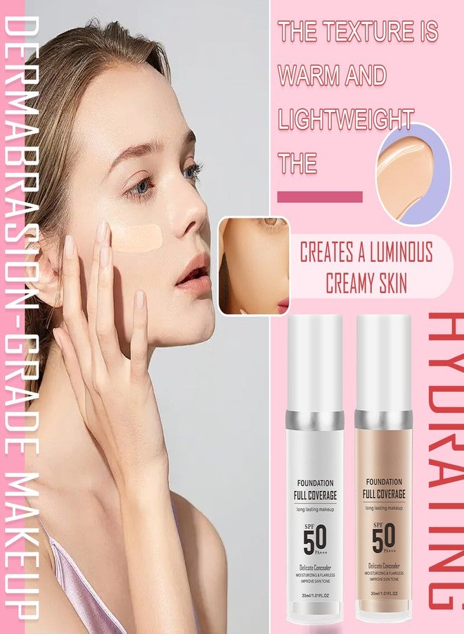 Fusang 2PCS Color Changing Foundation Set - Full Coverage Long Lasting Flawless Liquid With 2 Cosmetics Sponges - Non-Greasy Cover Concealer Nude Makeup Base 30ml B - Image 2