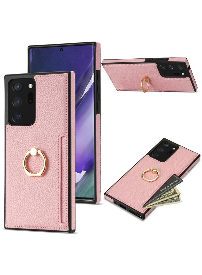 اس-توب جراب لهاتف Samsung Galaxy Note20 Ultra، جراب خلفي من الجلد مع حلقة بطاقة من الليتشي - Image 1