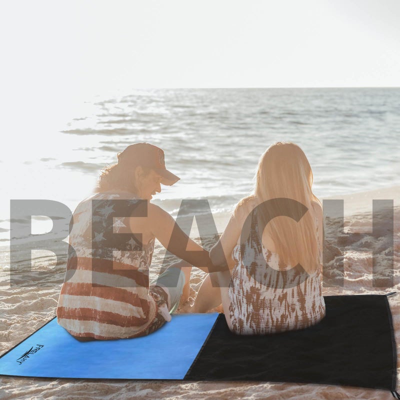 Frelaxy بطانية نزهة فريلاكي الجيب، مقاومة للماء والرمال، حصيرة شاطئية مدمجة للتخييم، المهرجانات، المشي، السفر، الترفيه في الهواء الطلق (أزرق، 28 بوصة × 47 بوصة) - Image 5