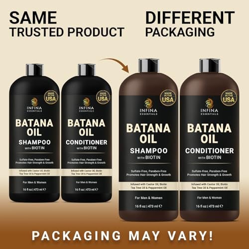 INFINA ESSENTIALS Batana Oil Shampoo and Conditioner Set - Biotin & Tea Tree Oil for Hair Growth & Thickness - Moisturizing & Nourishing Shampoo for Thinning Hair for Men & Women - 16 fl oz Each - Image 5