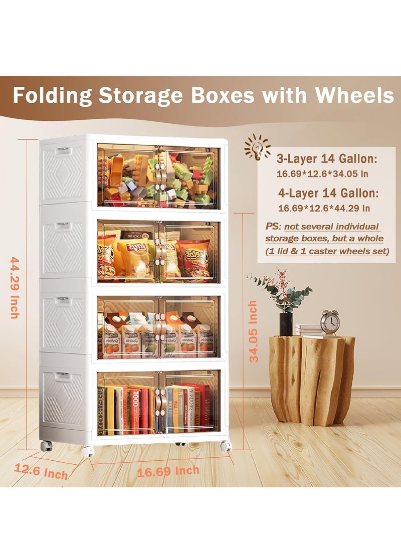 MIXDE Plastic Storage Bins with Lids, 3tier Folding Storage Box with Doors, Collapsible Storage Bins with Wheels, Stackable Cabinet Storage Containers for Home Living Room Office Closet - Image 2
