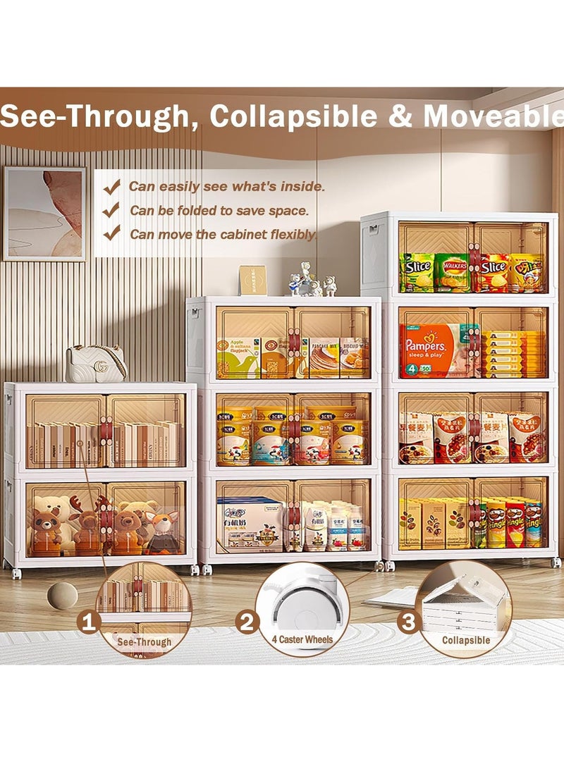 MIXDE Plastic Storage Bins with Lids, 3tier Folding Storage Box with Doors, Collapsible Storage Bins with Wheels, Stackable Cabinet Storage Containers for Home Living Room Office Closet - Image 4