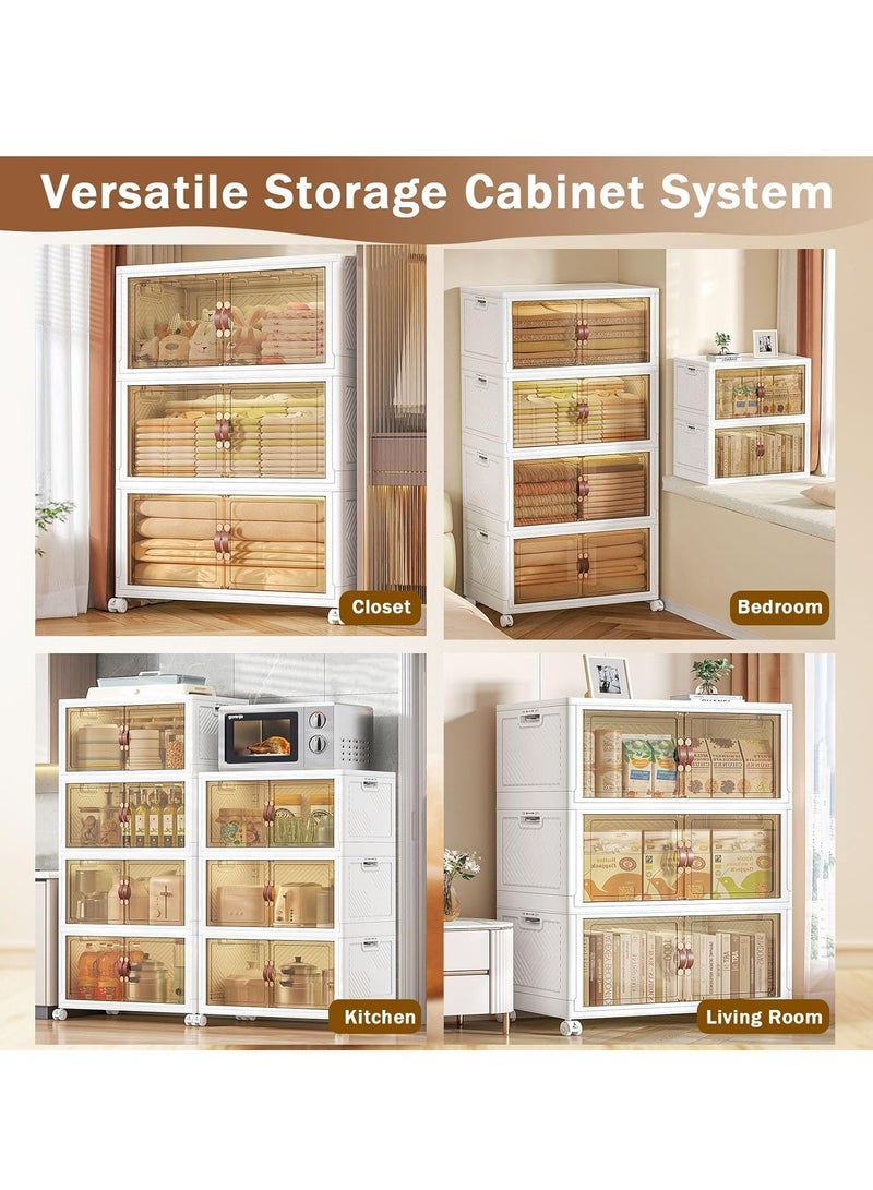 MIXDE Plastic Storage Bins with Lids, 3tier Folding Storage Box with Doors, Collapsible Storage Bins with Wheels, Stackable Cabinet Storage Containers for Home Living Room Office Closet - Image 5