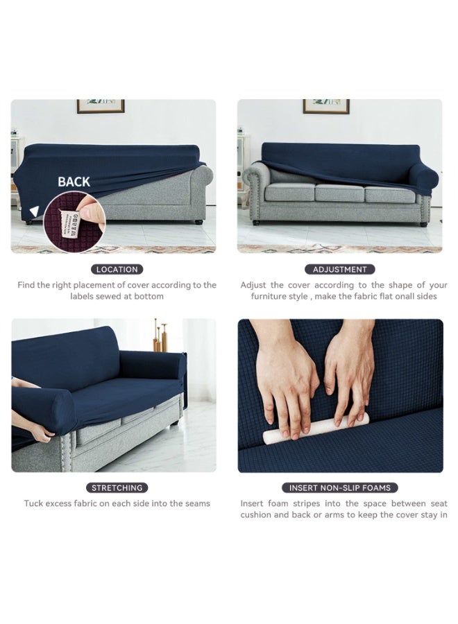 جيه زد اس غطاء أريكة مقاوم للماء من JZS، غطاء أريكة مانع للانزلاق وواقي أثاث مانع للتسرب، غطاء أريكة من قماش الجاكار المرن مع قاعدة مرنة للأطفال والحيوانات الأليفة والكلاب والقطط (أزرق، صغير) - Image 3