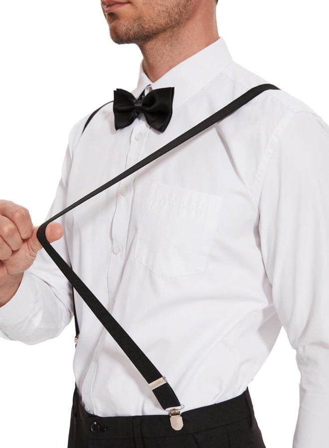 habibee HABI Solid Color Mens Suspender Bow Tie Set Clip On Y Shape Adjustable Braces (Black) - Image 5