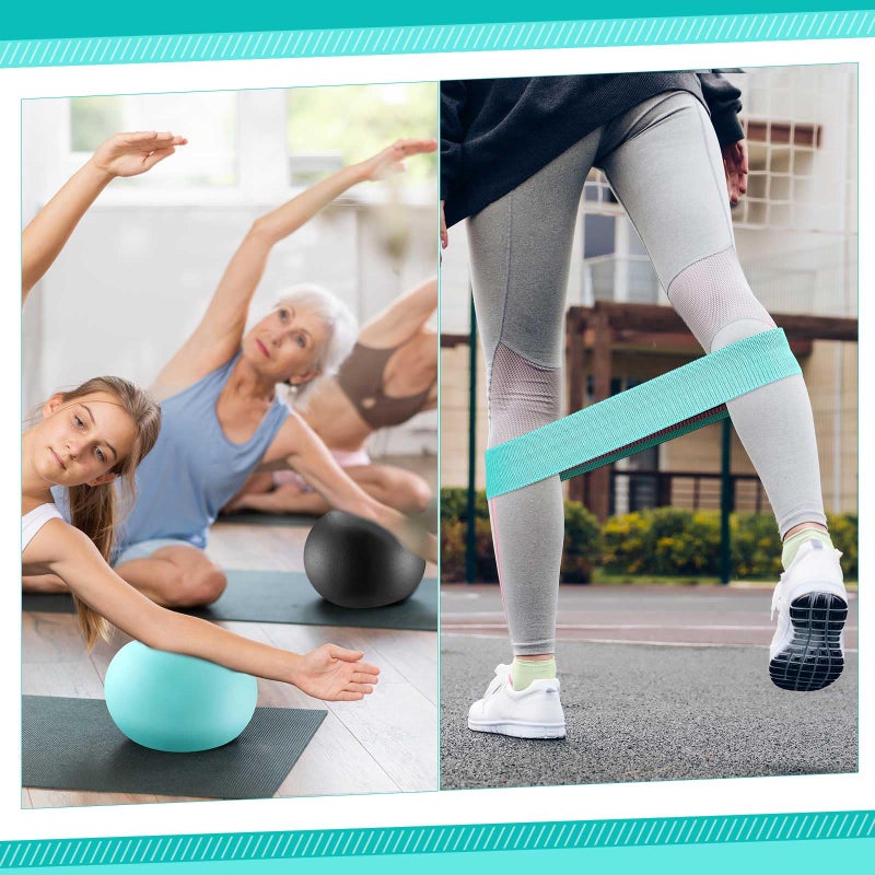 Poen 21 Pcs Pilates Equipment Kit for Home Workout Pilates Ring and Ball Set for Women 12'' Circle Yoga Fitness Essentials Kit with Resistance Bands, Yoga Strap, Socks,Bag (Green,Black,Gray) - Image 5