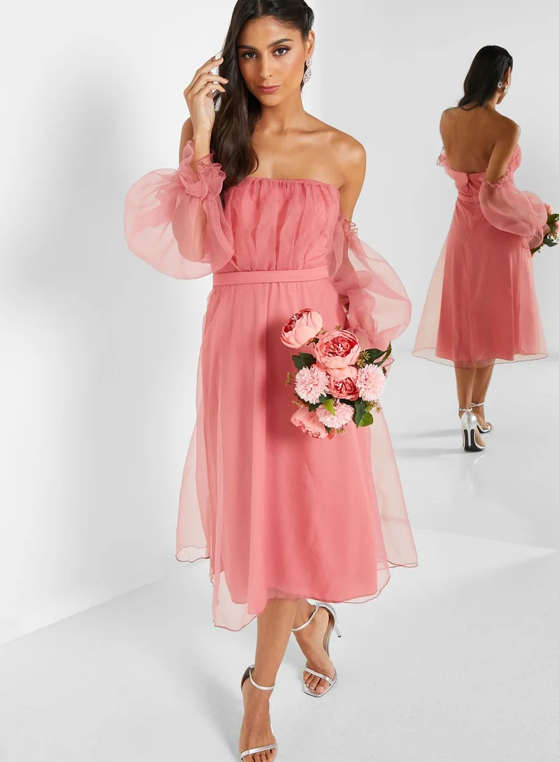 Ella Limited Edition Pleated Organza Detail Bardot Tulle Dress