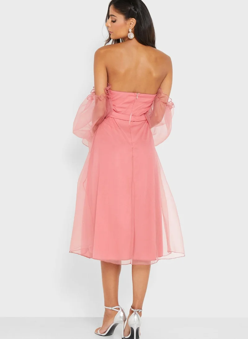 Ella Limited Edition Pleated Organza Detail Bardot Tulle Dress