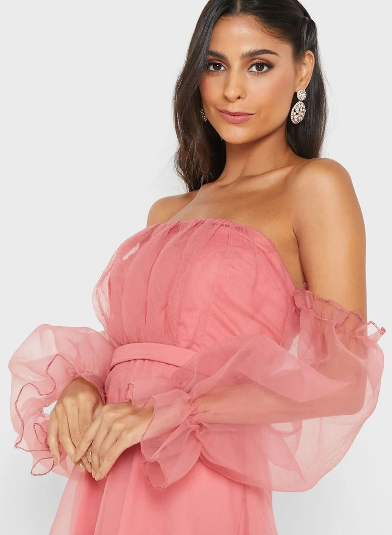 Ella Limited Edition Pleated Organza Detail Bardot Tulle Dress