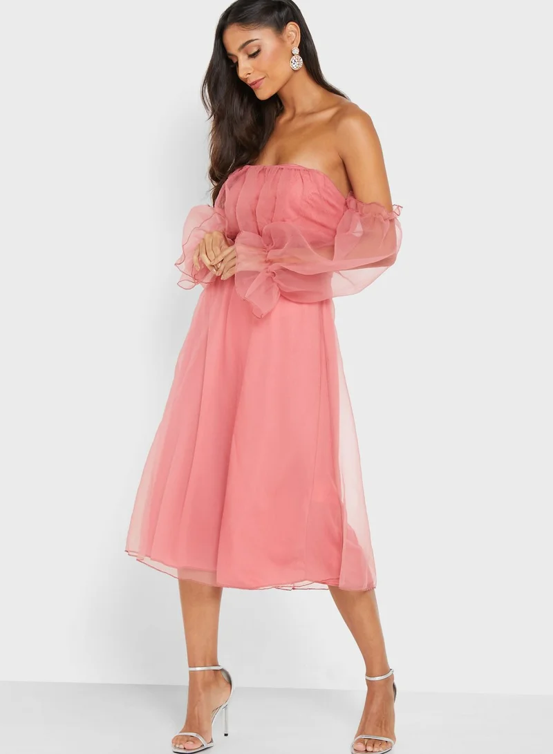 Ella Limited Edition Pleated Organza Detail Bardot Tulle Dress