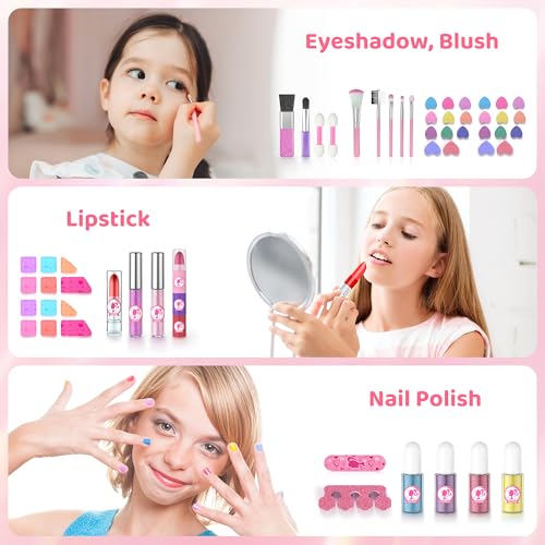 PERRYHOME Kids Makeup Sets for Girls 5-8, 57 Pcs Kids Makeup Kit for Girls Non-Toxic Washable Real Cosmetic Set, Toddlers Birthday Gifts Princess Toys for 3 4 5 6 7 8 9 10 11 12 Year Old (Pink) - Image 5