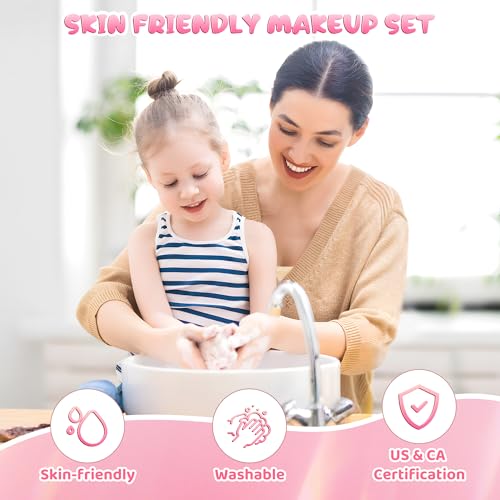 PERRYHOME Kids Makeup Sets for Girls 5-8, 57 Pcs Kids Makeup Kit for Girls Non-Toxic Washable Real Cosmetic Set, Toddlers Birthday Gifts Princess Toys for 3 4 5 6 7 8 9 10 11 12 Year Old (Pink) - Image 4