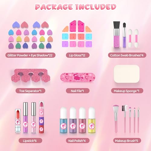 PERRYHOME Kids Makeup Sets for Girls 5-8, 57 Pcs Kids Makeup Kit for Girls Non-Toxic Washable Real Cosmetic Set, Toddlers Birthday Gifts Princess Toys for 3 4 5 6 7 8 9 10 11 12 Year Old (Pink) - Image 2