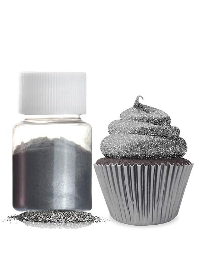 Edible Luster Dust, 1.5 Grams Baking Decoration Powder Food Grade Cake Dust Metallic Shimmer Food Coloring Powder for Baking, Fondant, Gumpaste, Chocolate, Candy, Drinks, Cookies - Dark Grey  - Image 1